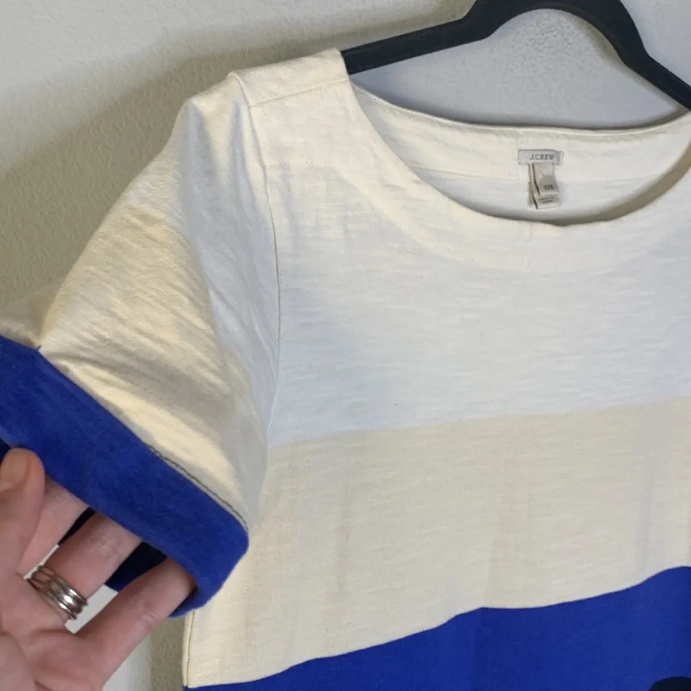 J crew white cream blue stripe T-shirt dress xxs